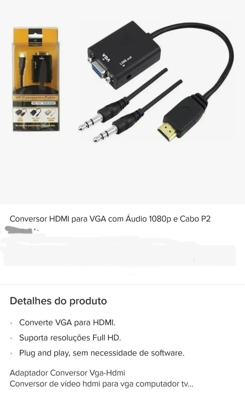 2 Conversor HDMI para VGA com Áudio 1080p e Cabo P2 - Foto 4