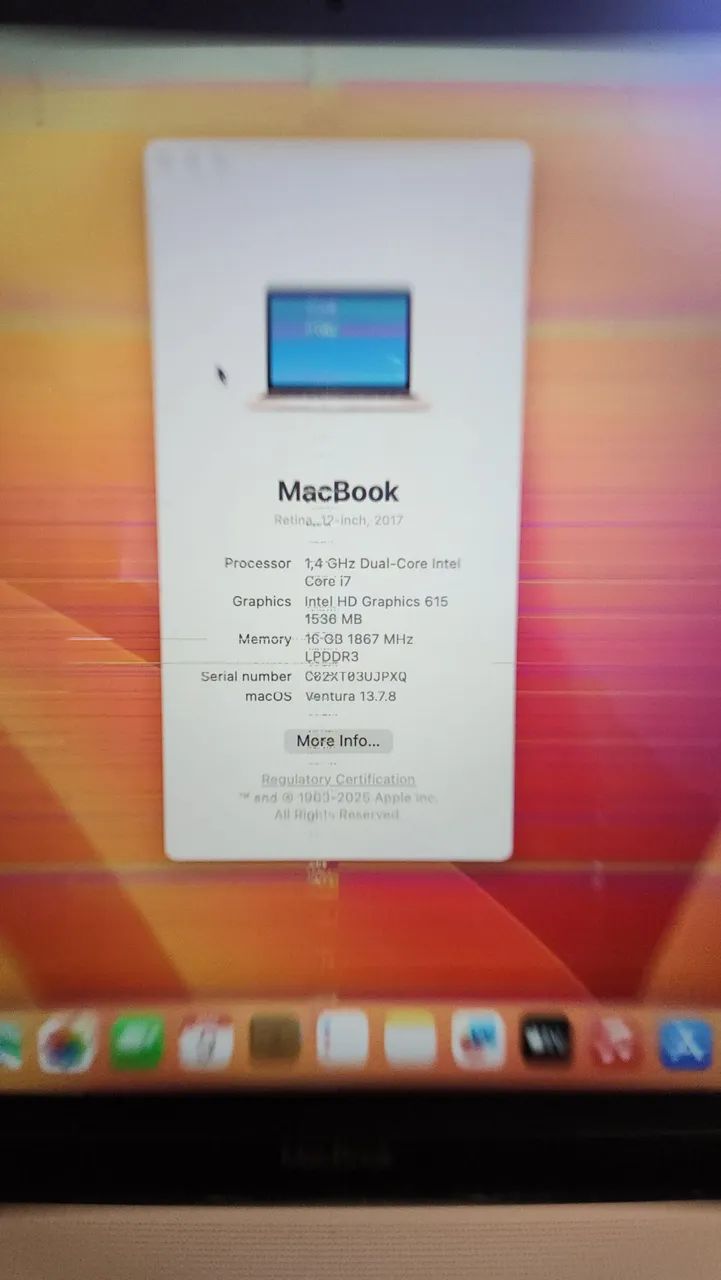 Macbook Retina 12 2017 i7 16GB 500SSD Osx Ventura A1534 *Detalhe