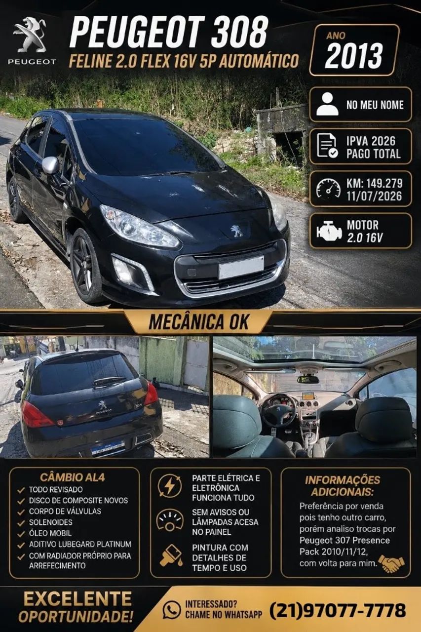 Peugeot 308 308 Feline 2.0 Flex 16V 5p Aut. 2013