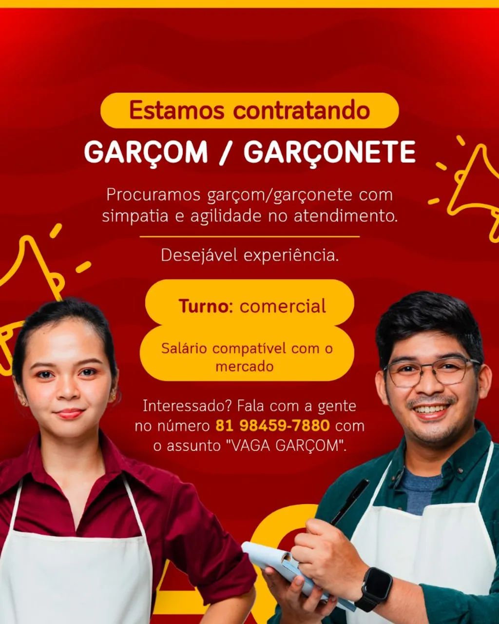 Vaga garçom/garçonete 