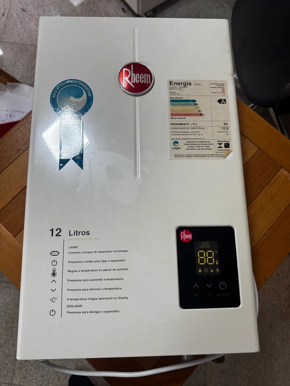 Aquecedor a Gás Rheem 12 Litros GLP Digital com placa danificada.  - Foto 3