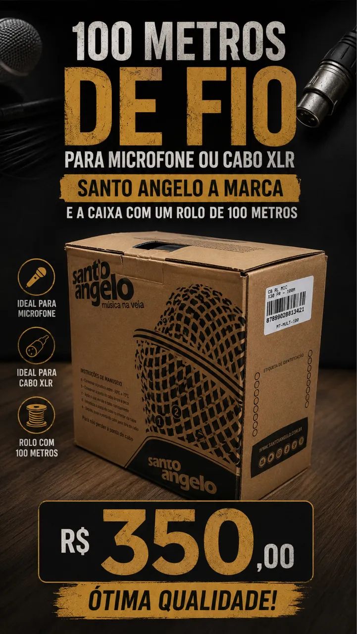 Cabo microfone XLR 100mt na caixa