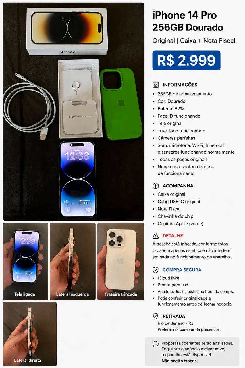 iPhone 14 Pro 256GB - Original | Caixa + Cabo + Nota Fiscal