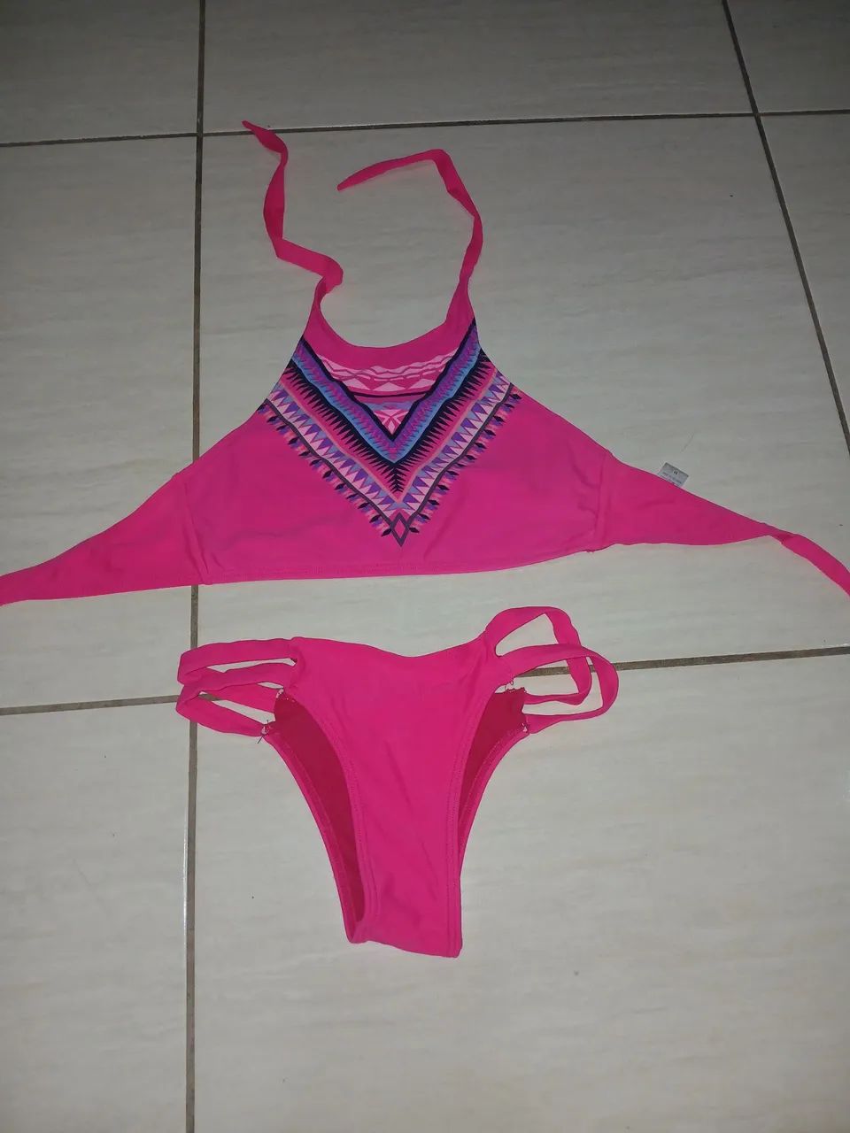 Biquíni Rosa Estampa Étnica 