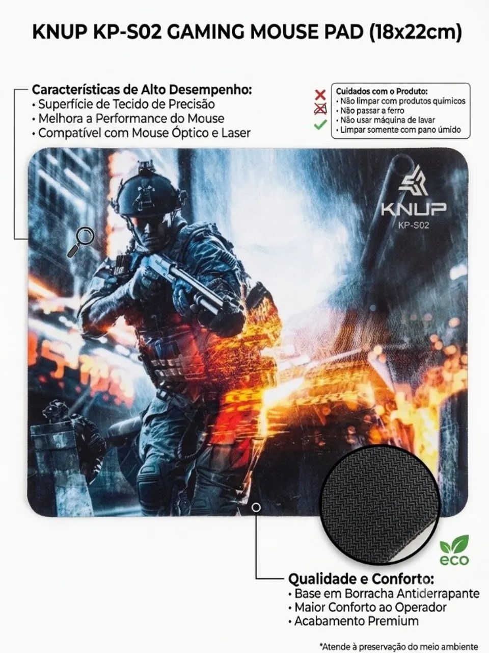 Mouse Pad Gamer Knup KP-S02 (18x22cm) - Alta Precisão e Conforto - Foto 2