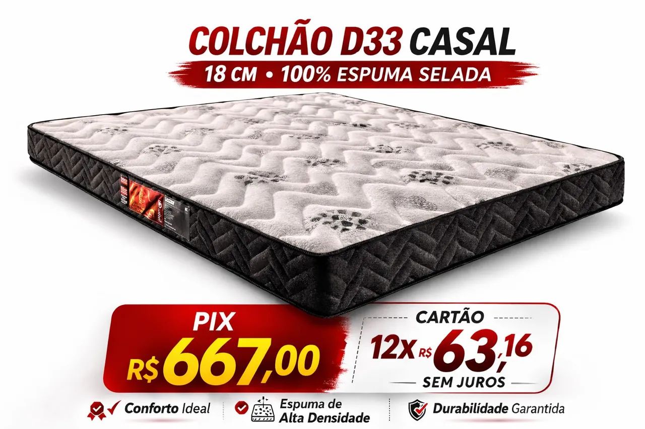 Colchão D33 Casal espuma Selada 18 cm 100% espuma 