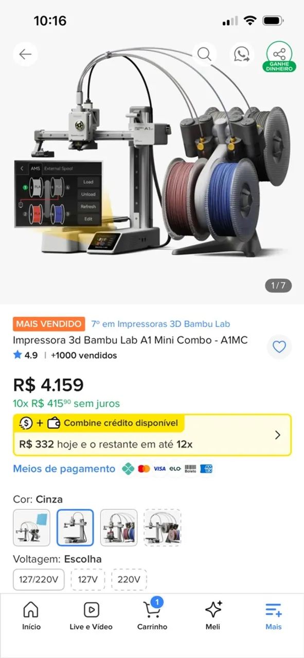 Impressora 3D Bambu Lab A1 Mini Combo A1MC - Foto 2
