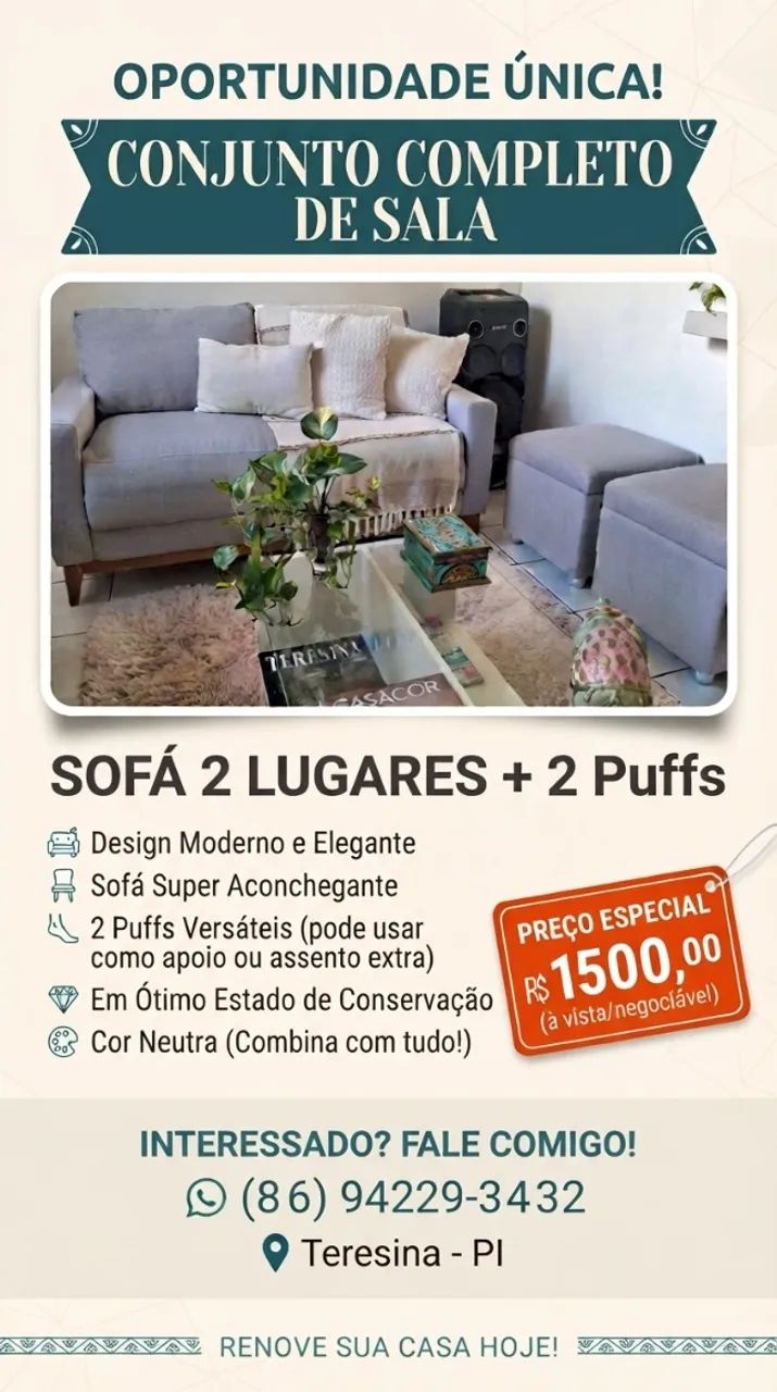 SOFÁ DE 2 LUGARES COM 2 PUF'S 
