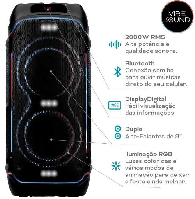 Caixa Bluetooth Vibesound V8 2000w Rms  - Foto 2