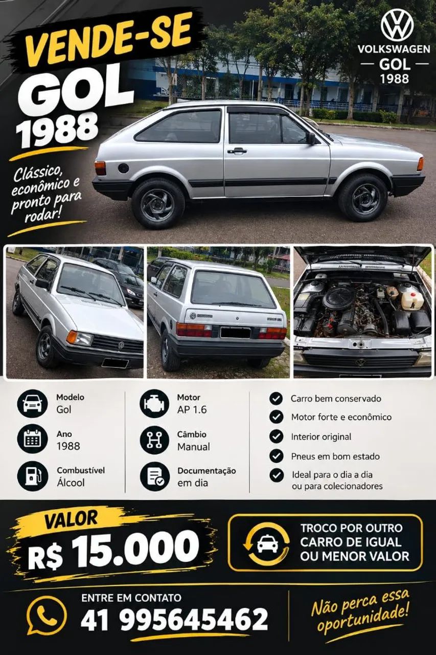 Volkswagen Gol Geração I GL 1.6 8V Álcool Mec. 2P 1988