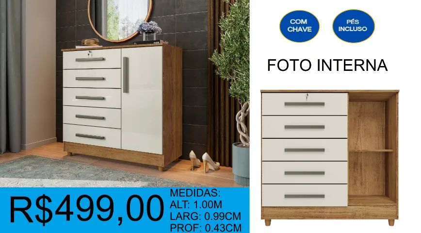Comoda com chave e 4 gavetas - a pronta entrega - Foto 4