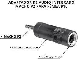 Adaptador de Áudio P10 x P2 Plug conector Conversor - Foto 2