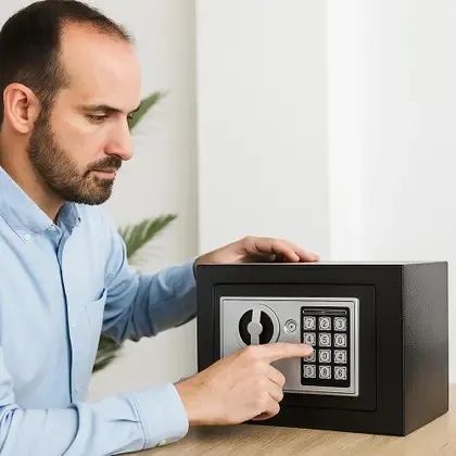 Cofre eletrônico em aço com senha e chave para proteger bens e documentos Novo