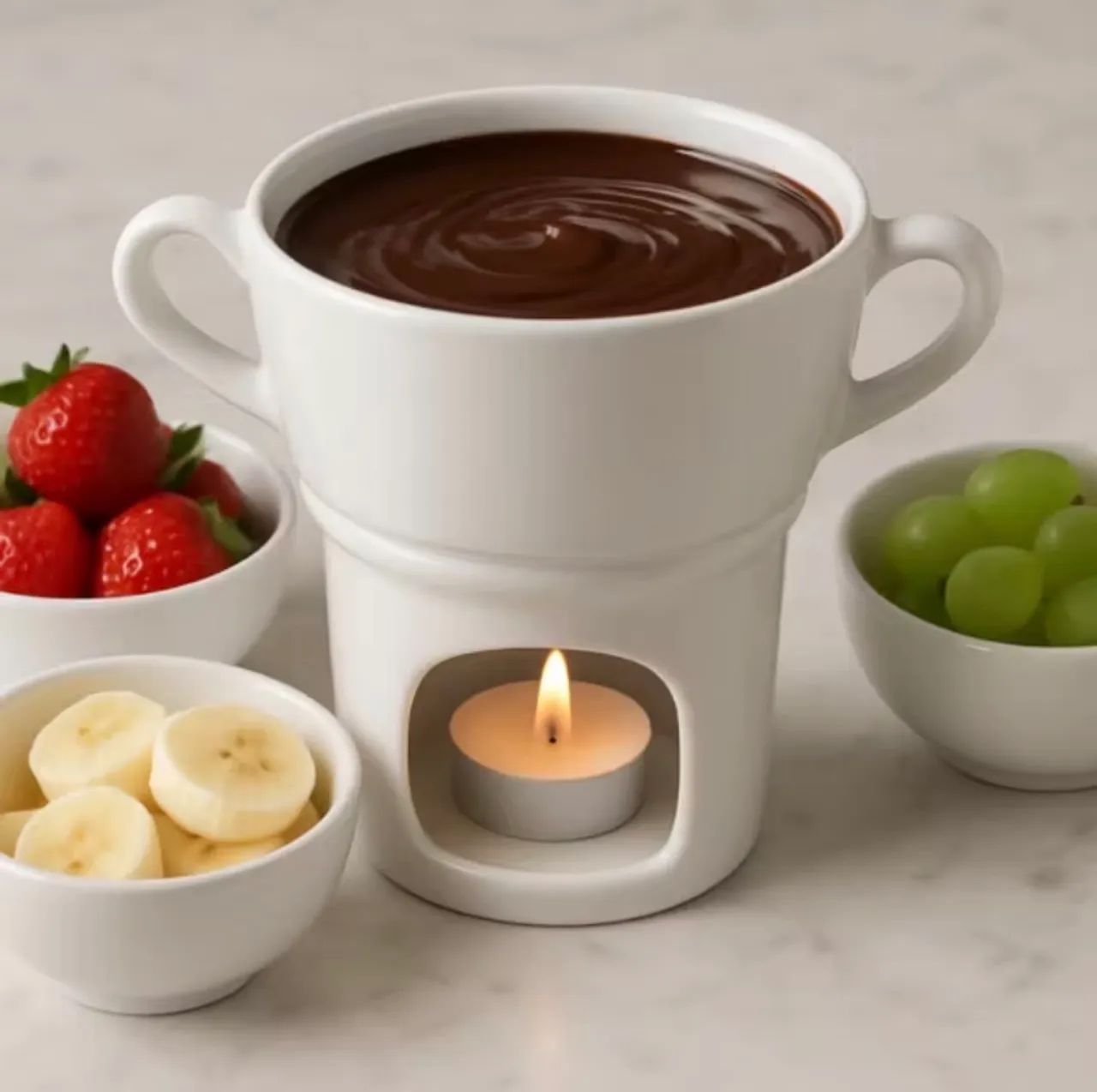 Kit com 7 aparelhos de Fondue Chocolate Individual ou Casal Porcelana Branca 250ml