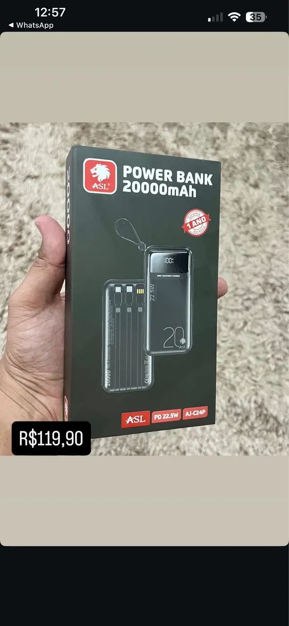 Power bank bateria portátil de 20mil mAH 