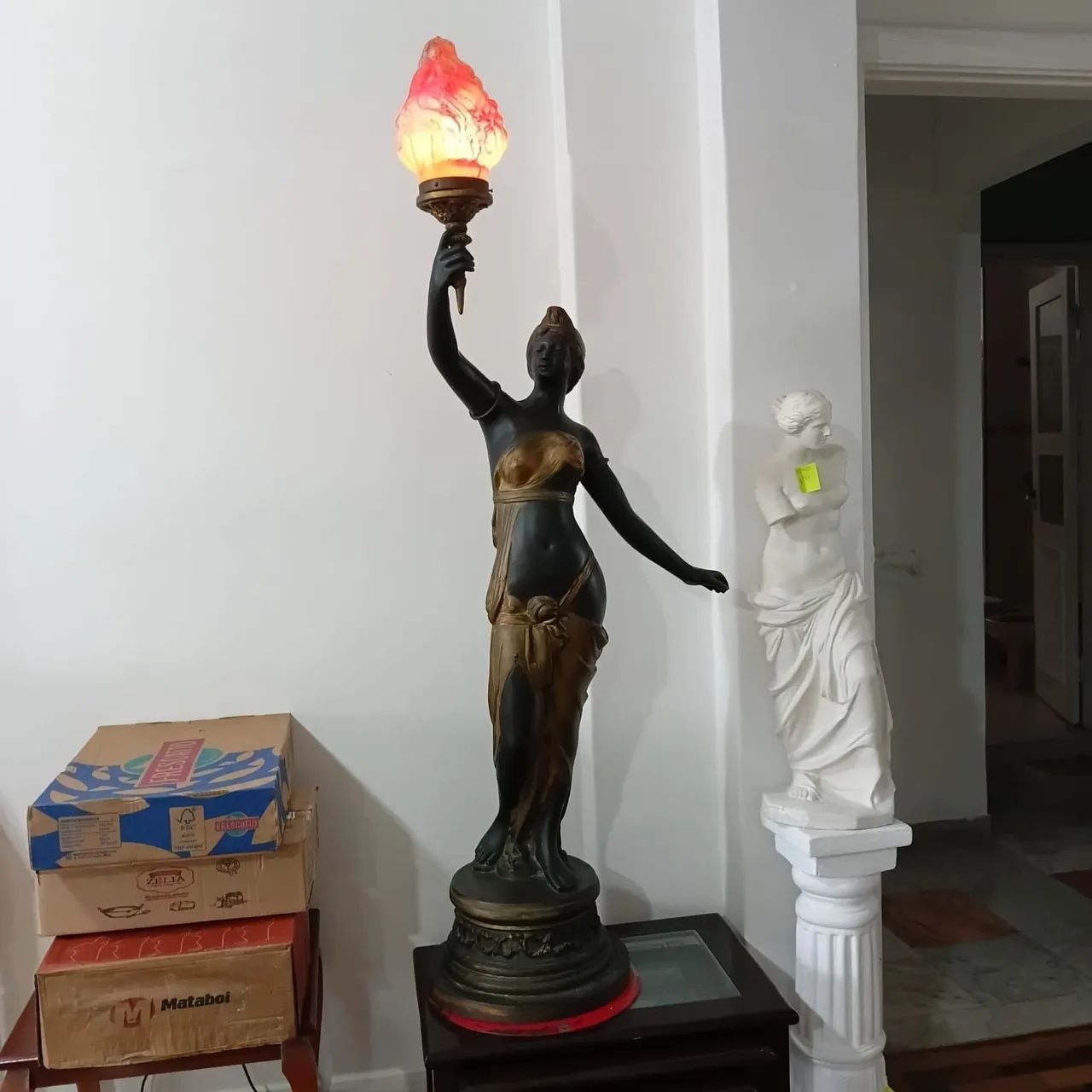 Luminária Tocheiro Antiga Em Bronze Legítimo 1,40m Art Nouveau