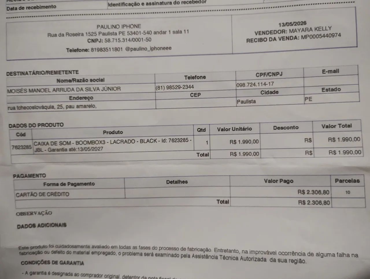 JBL Bombox 3 com Documento ?