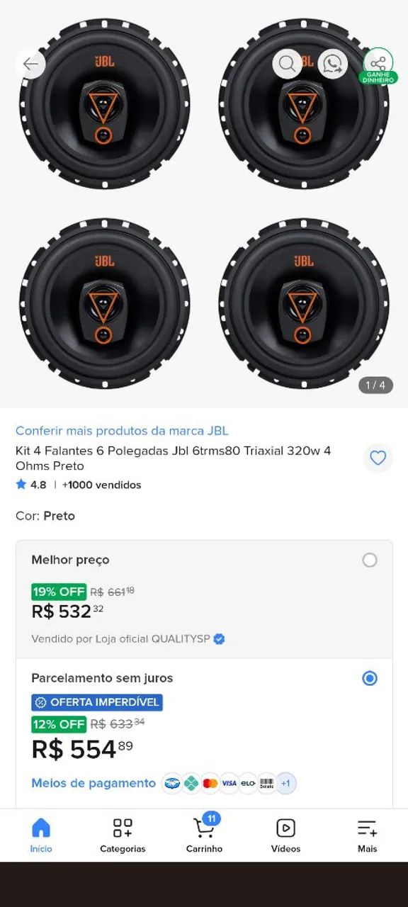 JBL 6 polegadas 80 RMS semi novo filé  - Foto 4