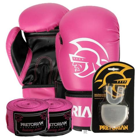 Kit Luva Pretorian First Rosa Luva + Protetor Bucal + Bandagem