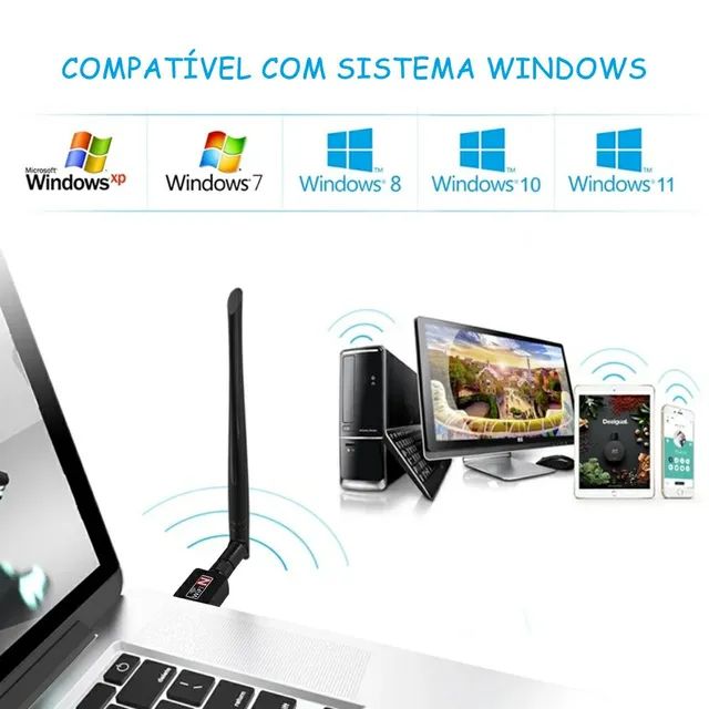 Adaptador wi-fi Wireless 1200Mbps USB Com Antena para notebook e Pc - Foto 5