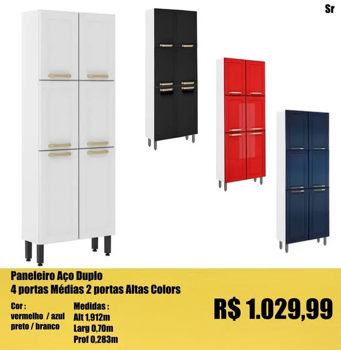 Paneleiro Aço Duplo 4 Portas Médias 2 Portas Altas Colors