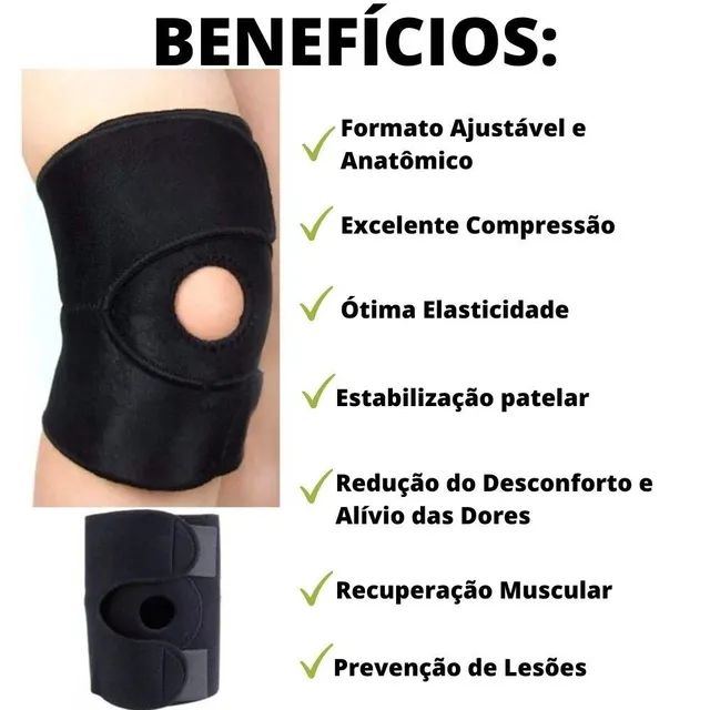 Joelheira com Velcro Neoprene Ajustável e Flexível Preta - Foto 4