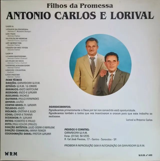 Lp Disco de Vinil Gospel Evangélico - Antonio Carlos e Lorival - Filhos da Promessa - Raro - Foto 2