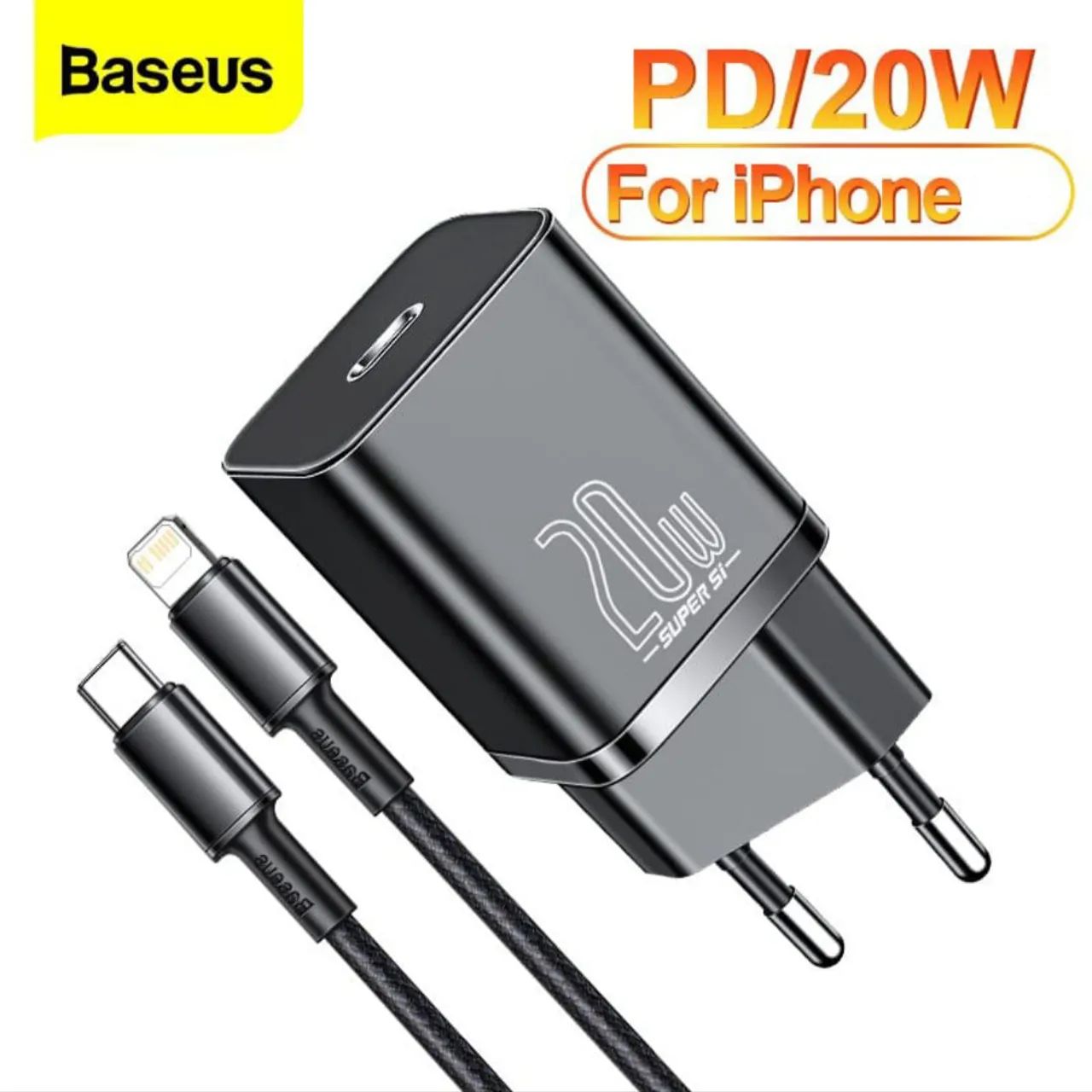 Carregador Baseus PD carga rápida 20w + Cabo Ligthning iPhone 