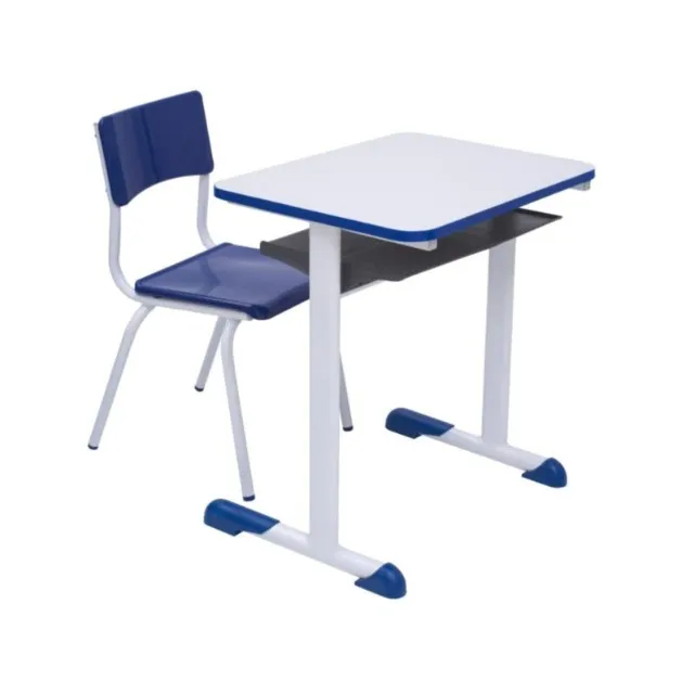 Kit Escolar Infantil Azul Mesa e Cadeira Madeira Individual Conforto Modelo 40085