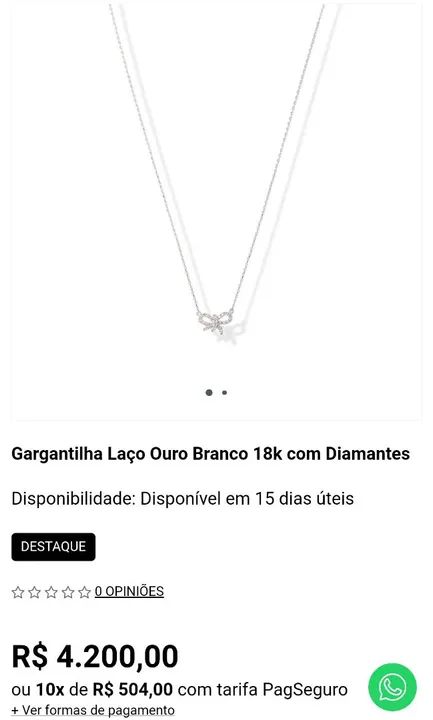 Colar ouro branco com diamantes 