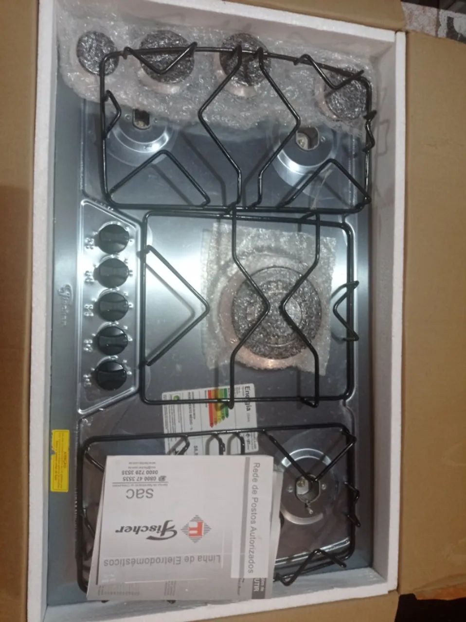 Cooktop Fischer 5 Bocas Gás - Mesa Inox | Novo e com Ótimo Preço! [DF ou Gyn] 