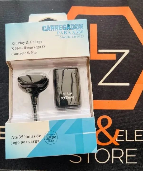 Bateria e Cabo carregador de Controle Joystick xbox 360