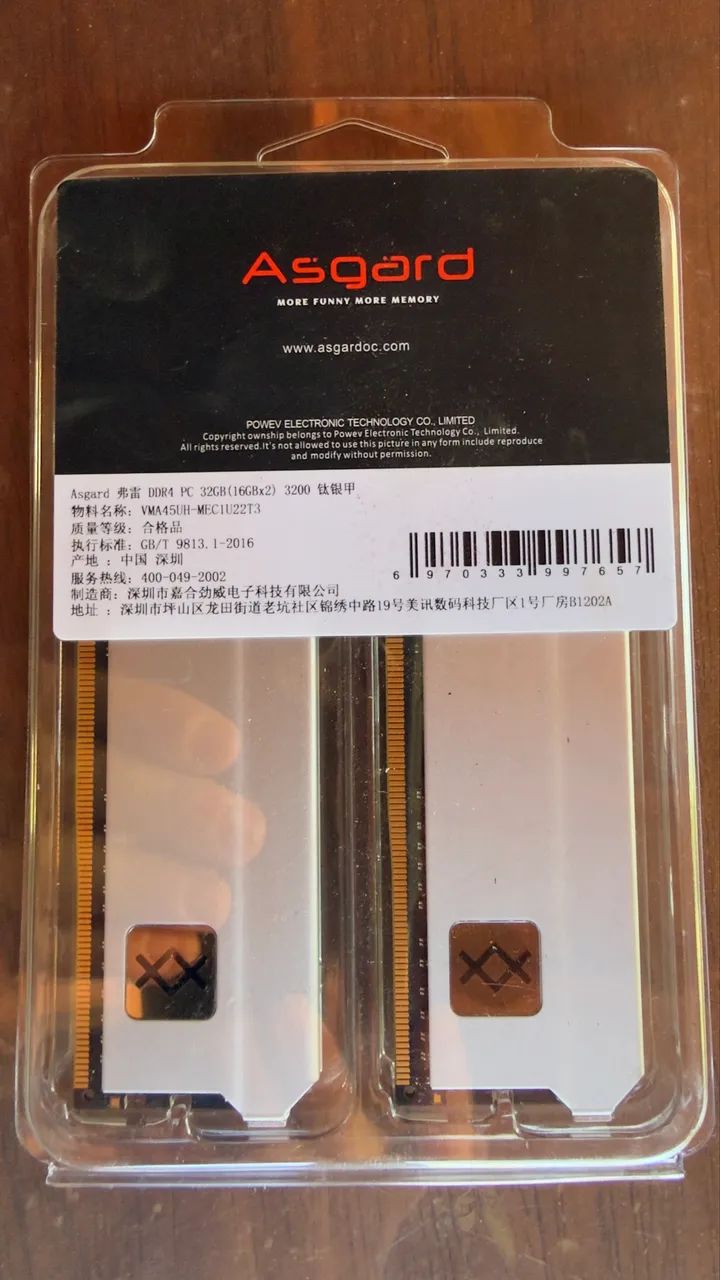 Memória RAM Asgard Freyr 3200 CL 18 DDR4 2x16gb Memória RAM