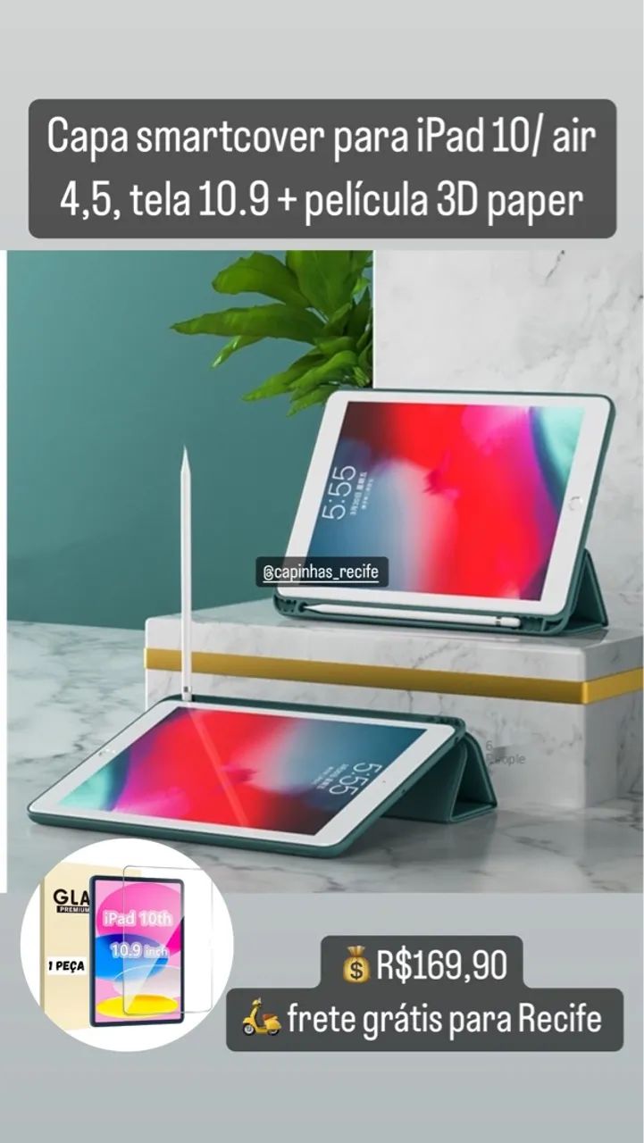 Capa ipad 10/11 air 4/5/6 + película 3D paper 