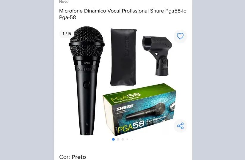Microfone Shure PGA58-LC Dinâmico Vocal Profissional