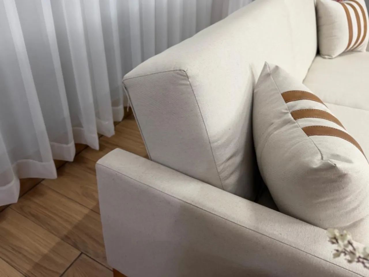 Sofa Cama Luizi 2.09m - Bege Linho Produto Novo Entrega Rápida - Foto 5