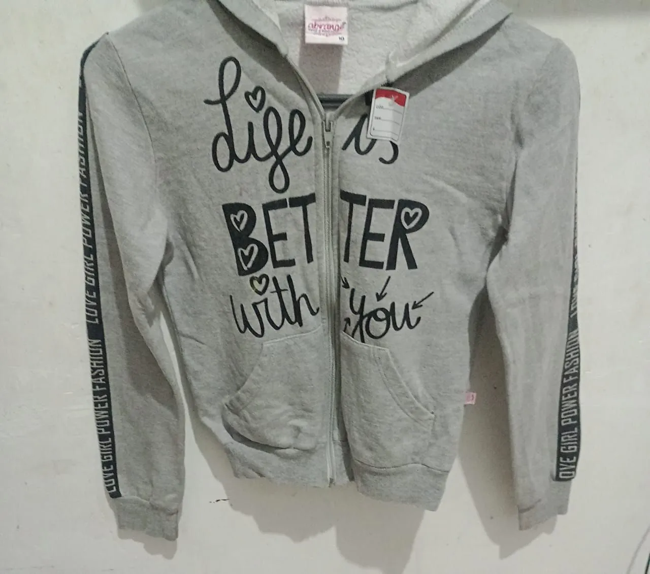Casaco Infantil Cinza com Estampa 'Life is Better'