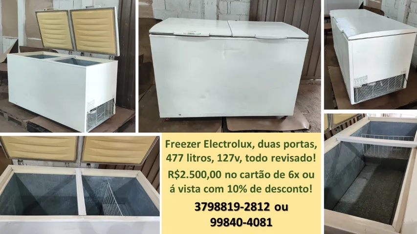 Freezer Electrolux, duas portas, 477 litros.