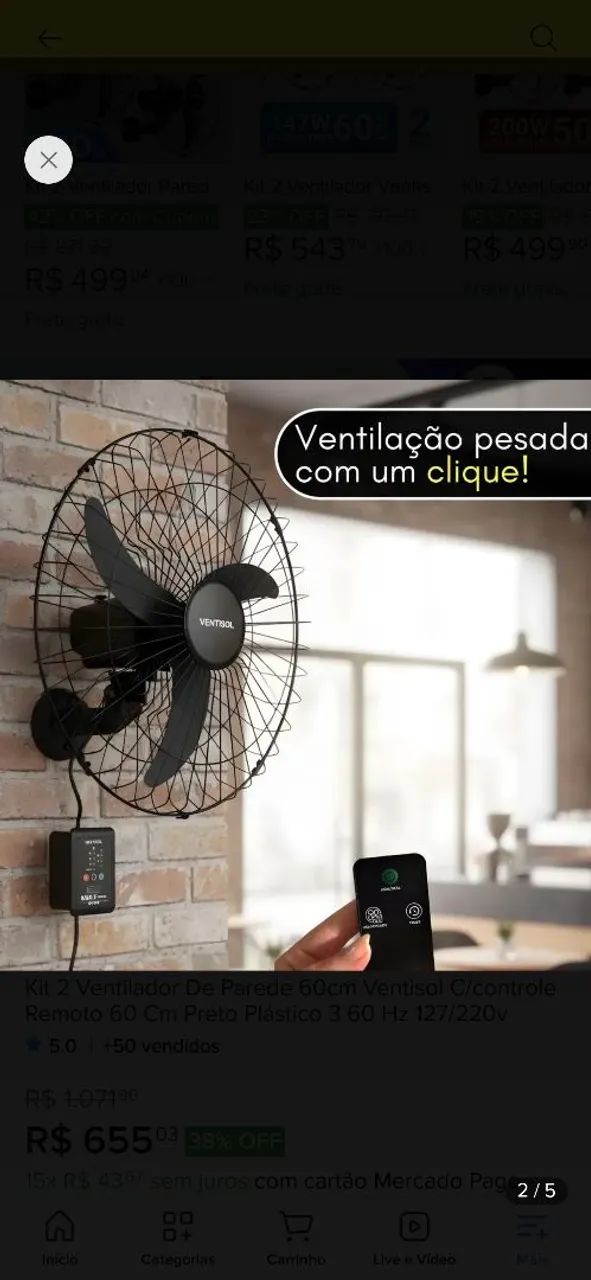 Ventilador ventisol de parede 60cm