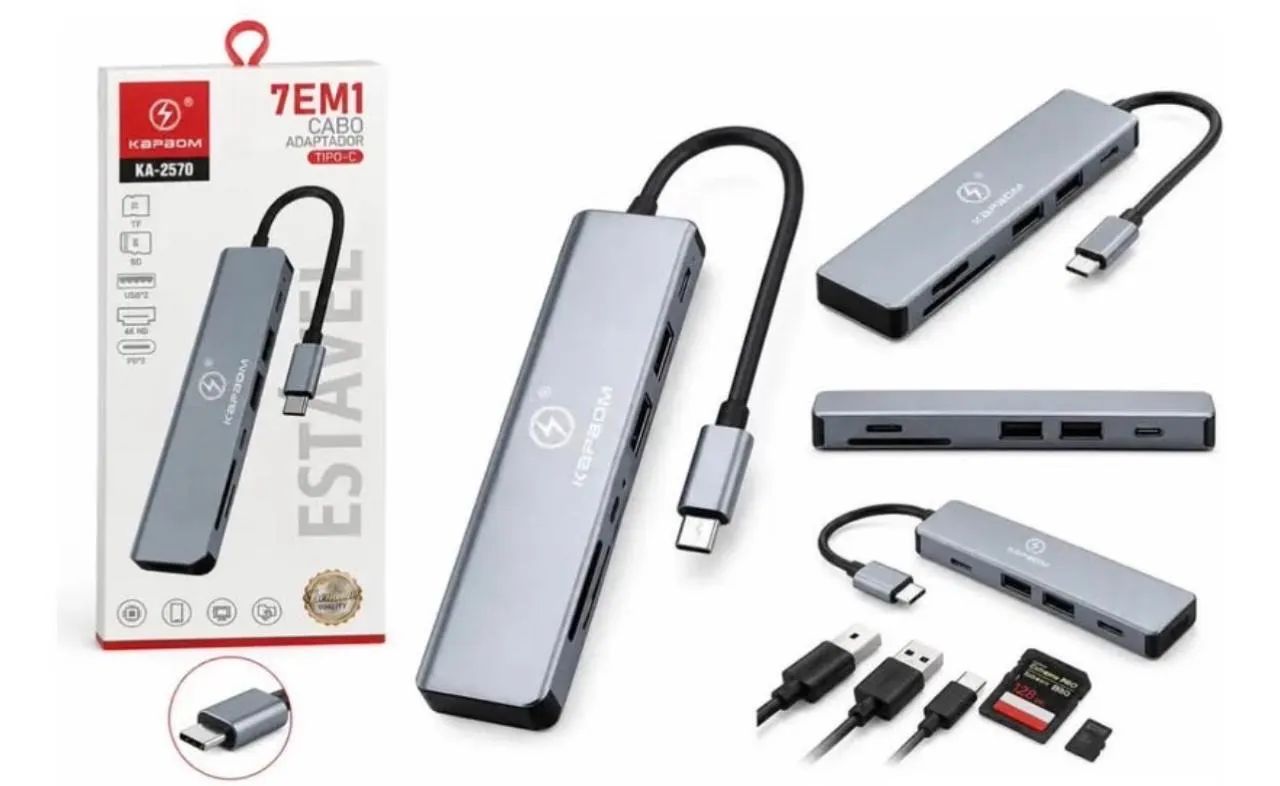 Hub Usb Tipo-c 7 Em 1 Hdmi 4k Usb Sd Tf Pd Note Cell Tablet - Foto 2