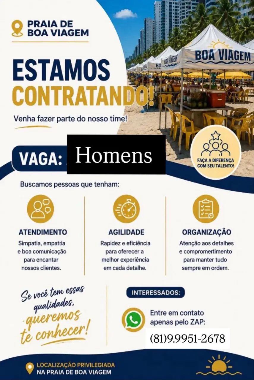 Vaga pra trabalhar em boa viagem