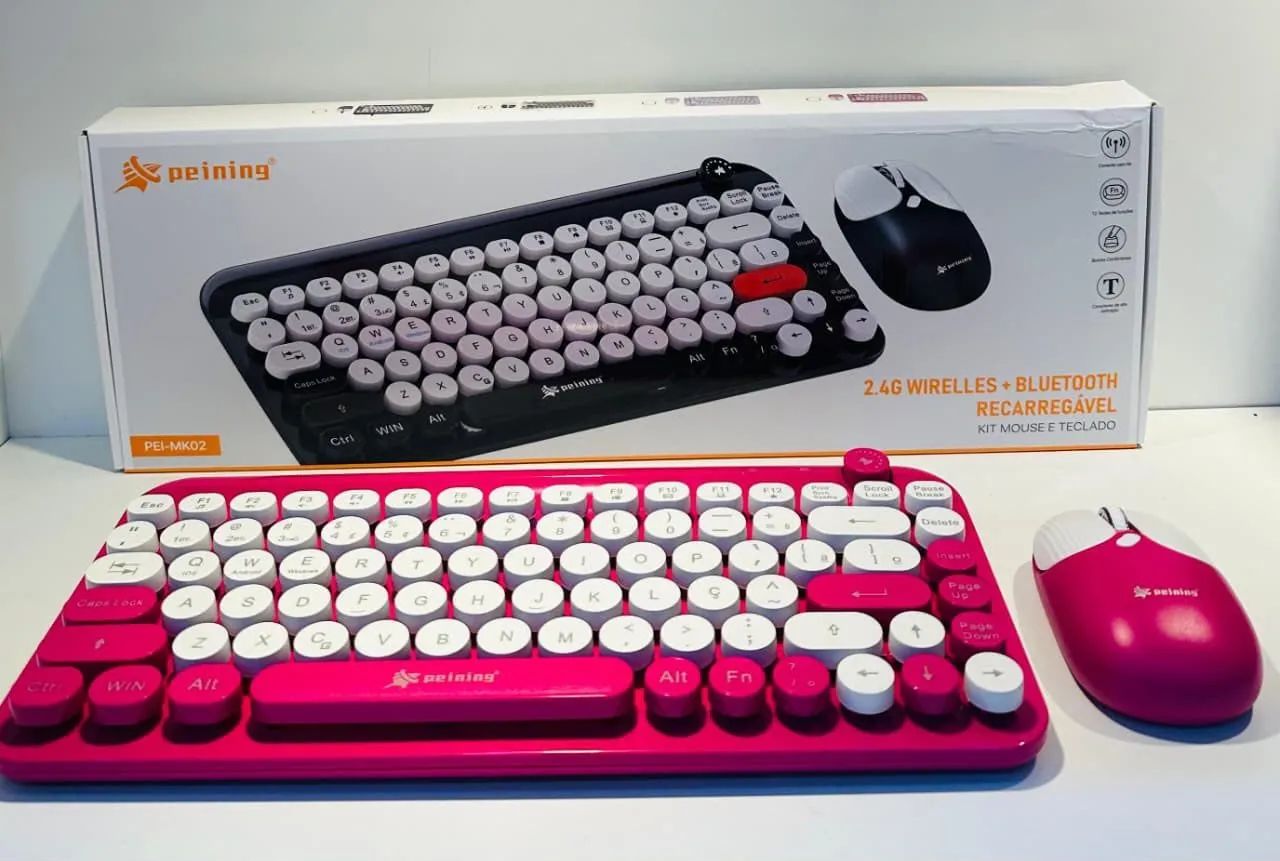 Kit teclado retrô e mouse sem fio 