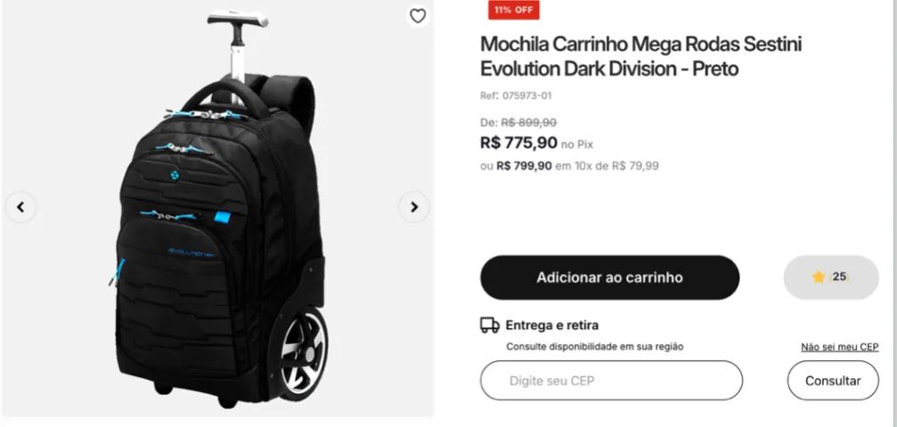Mochila Sestini Mega Rodas Evolution com Carrinho Pouco Uso - Foto 5