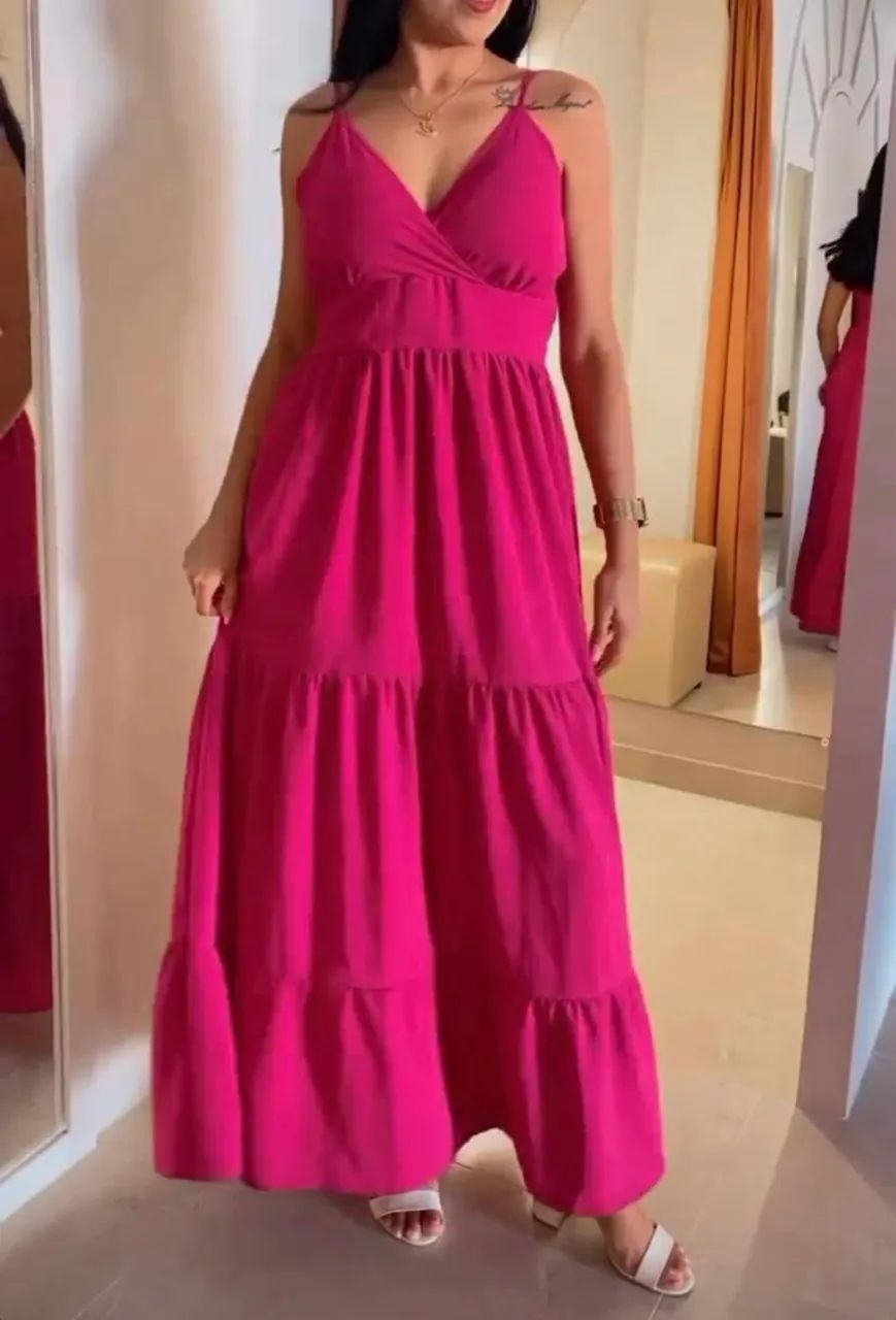 Vestido rosa longo