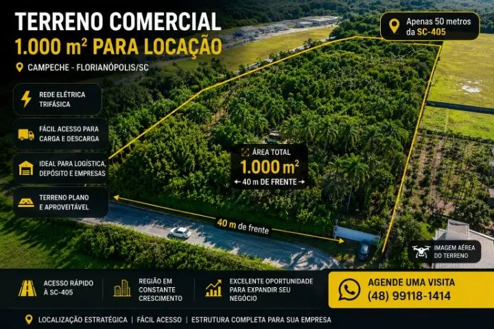 Terreno 1.000m² para Locação no Campeche | 5KM do Aeroporto de Florianópolis - Foto 3