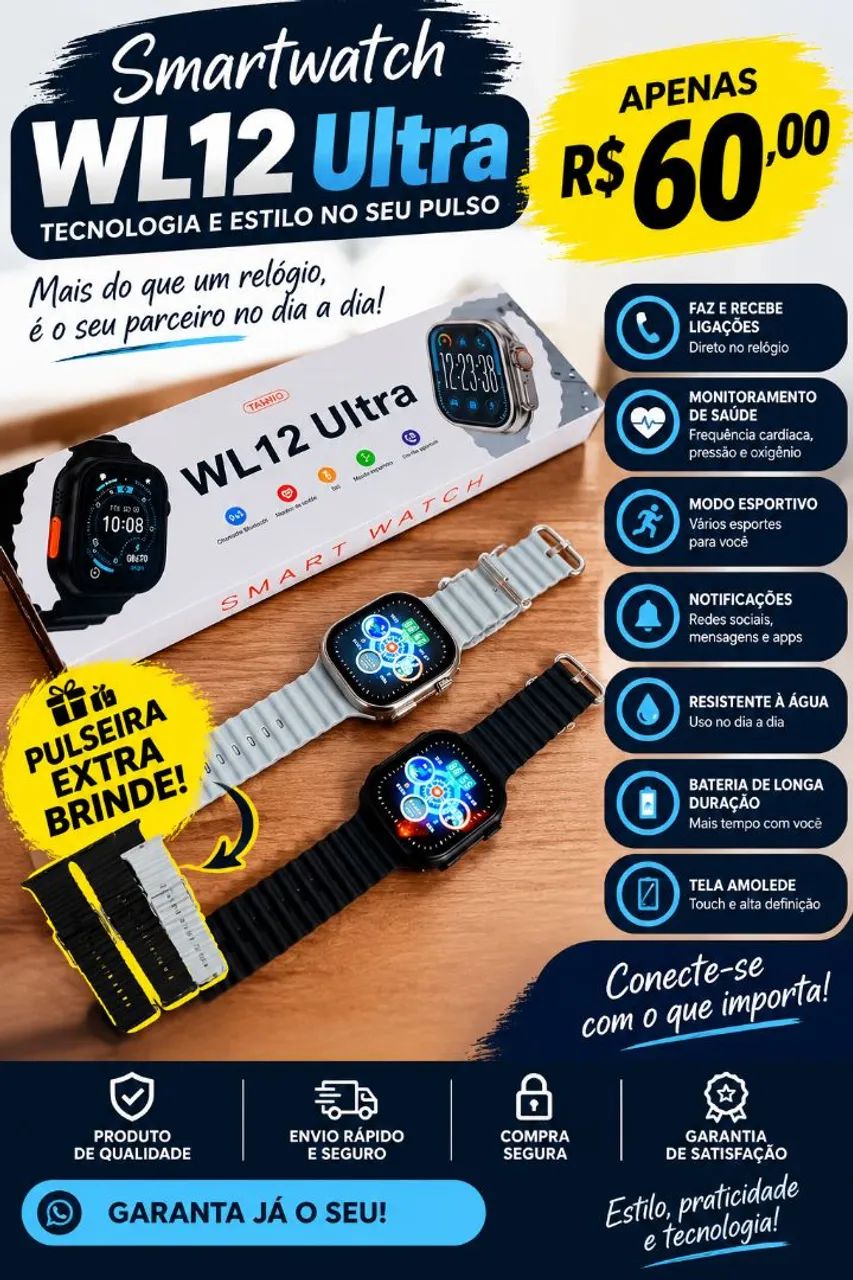 Smartwatch ultra com pulseira Extra 