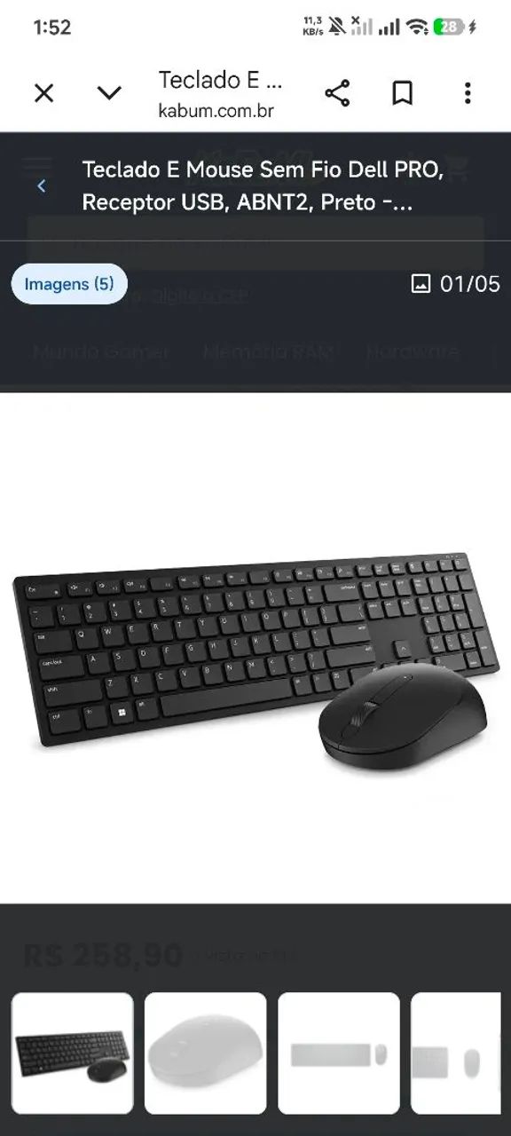 Kit teclado e mouse Dell Pro KM5221W