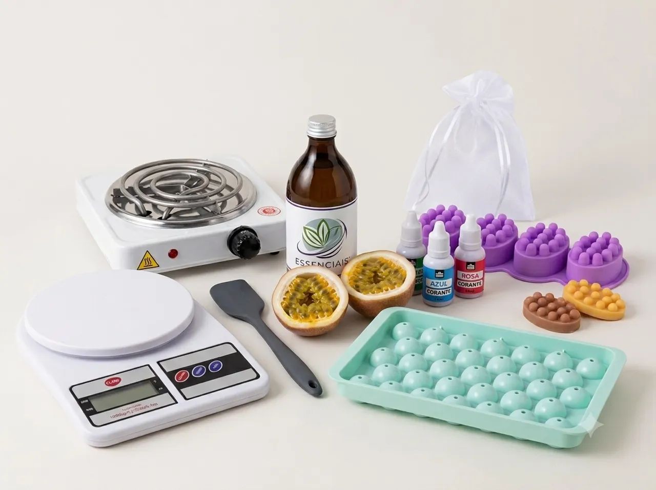 Kit Completo para Saboaria - Moldes, Base, Essência e Acessórios