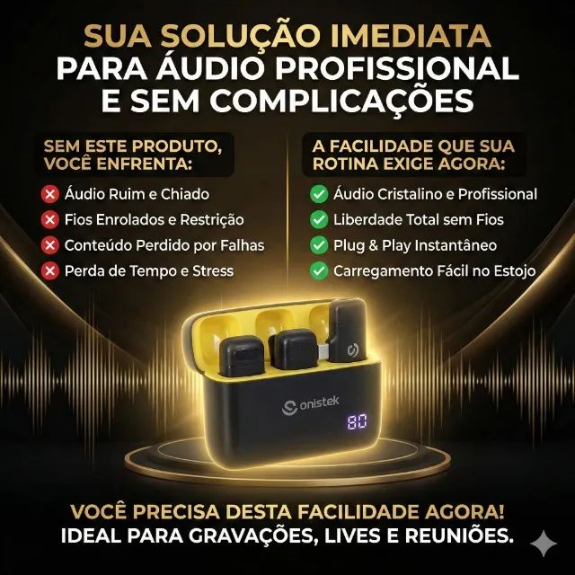 Microfone de Lapela Duplo Sem Fio Case Para Lightning MC816 Áudio Profissional  - Foto 2