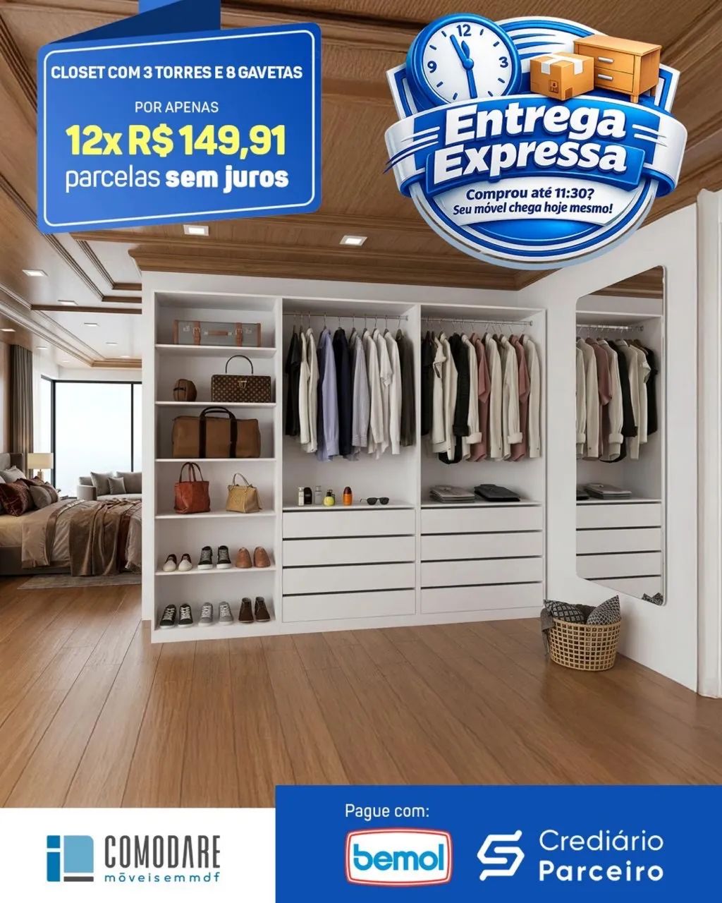 Closet com 3 Torres e 8 gavetas R$1700,00